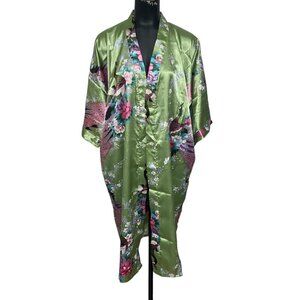 Oriental Village Silk Collection Green Kimono Peacock Print Size